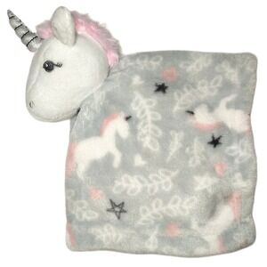 Hudson Baby Gray Pink Unicorn Security Blanket Lovey Fleece LN Girl Star White